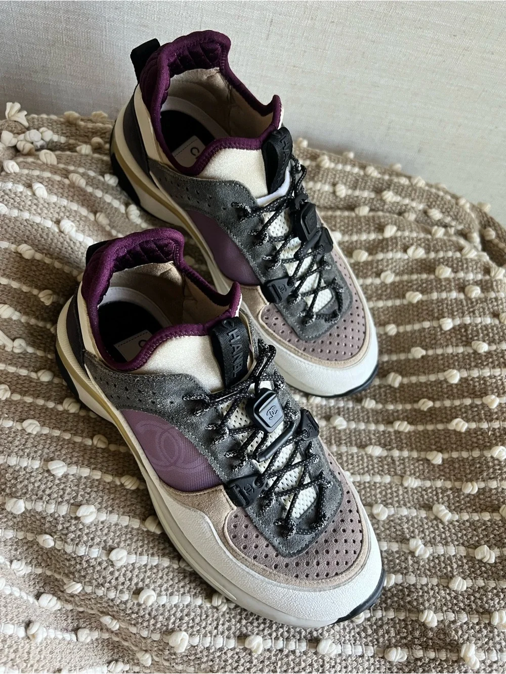 CHANEL Purple, Gray and White Suede with mess Lifestyle  Sneakers Size 6